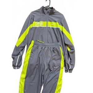 Nike Elite Tracksuit Set Mens Sz L Gray Volt Jacket Pants Athletic Sweatsuit